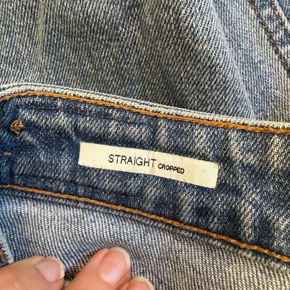 Bershka mid rise straight cropped leg raw hem medium wash denim jeans size 0 - Picture 10 of 10